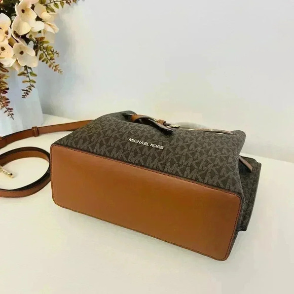 Michael Kors Emilia Small Satchel Crossbody Bag Brown MK Signature - Picture 6 of 10